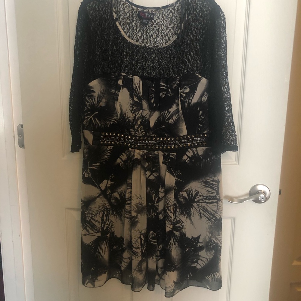 Sheer studded dress with mesh sleeve